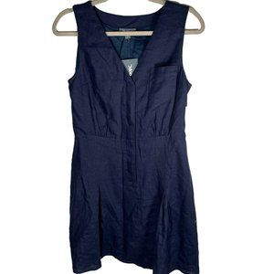 New ModCloth blue Linen pleated back mini dress womens 4 small